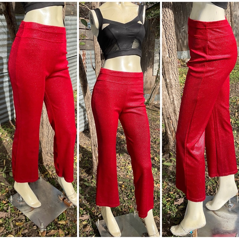 Y2K Red Textured Snake Embossed Flare Stretch Pants Size Small